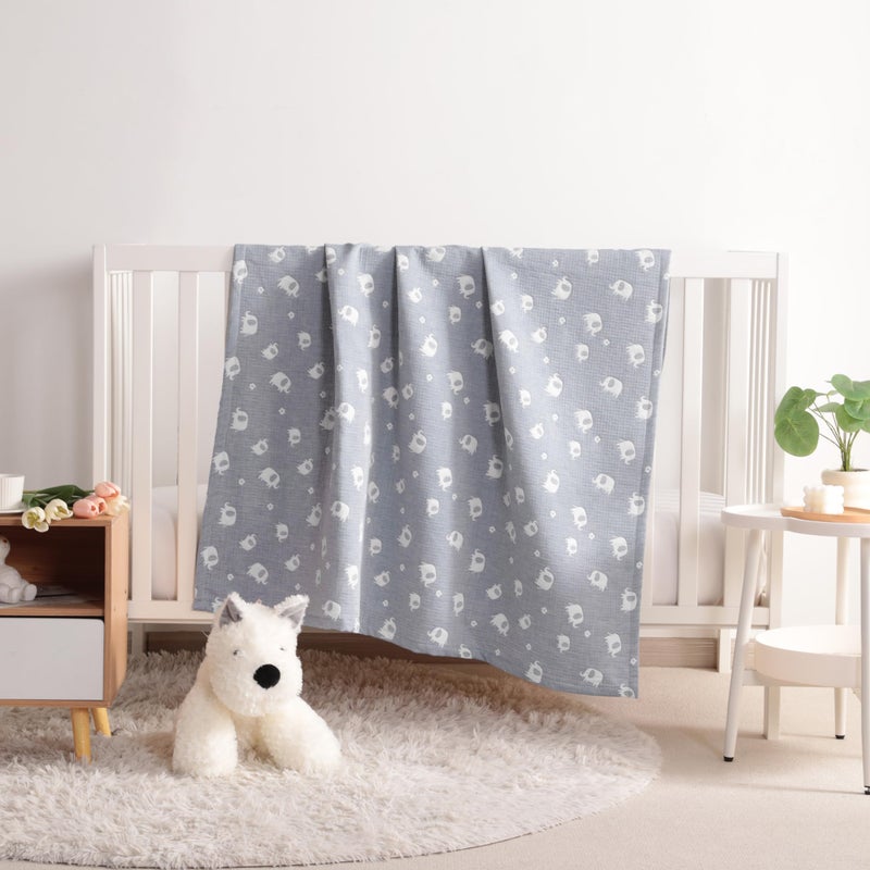 NTBAY 3 Layer Muslin Cotton Toddler Blanket, Jacquard Reversible Nursery Bed Blanket, Super Soft and Thermal for All Seasons, Decoration Gift, 30"x40", Blue Elephant - Image 2