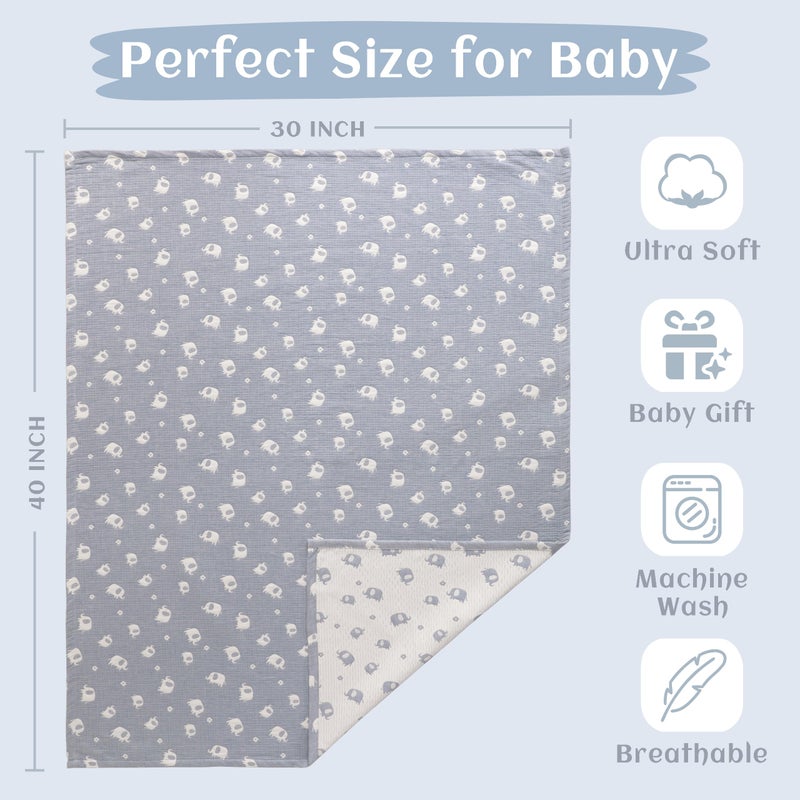 NTBAY 3 Layer Muslin Cotton Toddler Blanket, Jacquard Reversible Nursery Bed Blanket, Super Soft and Thermal for All Seasons, Decoration Gift, 30"x40", Blue Elephant - Image 5