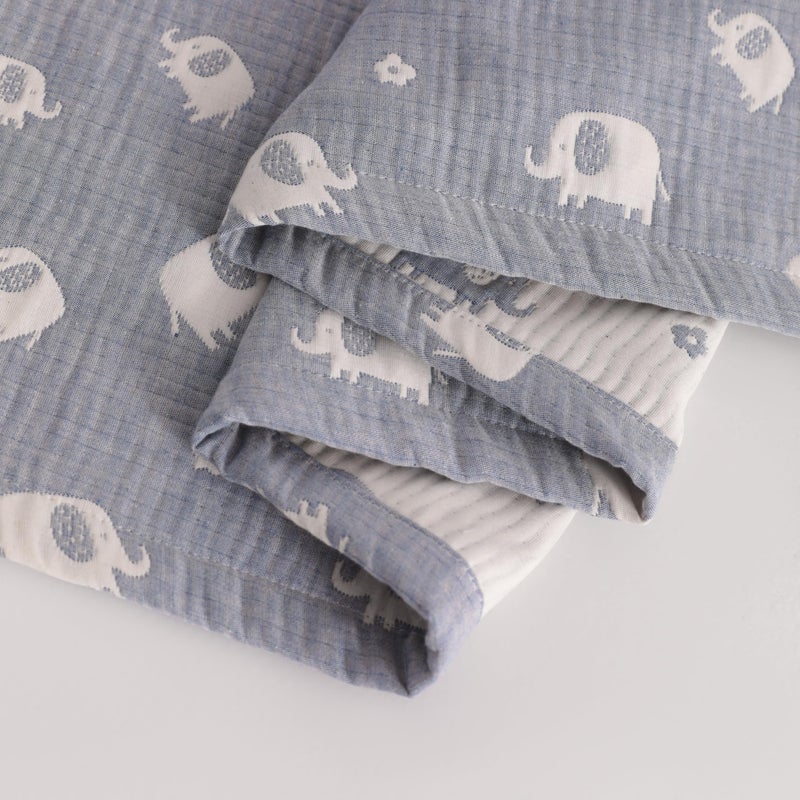 NTBAY 3 Layer Muslin Cotton Toddler Blanket, Jacquard Reversible Nursery Bed Blanket, Super Soft and Thermal for All Seasons, Decoration Gift, 30"x40", Blue Elephant - Image 4