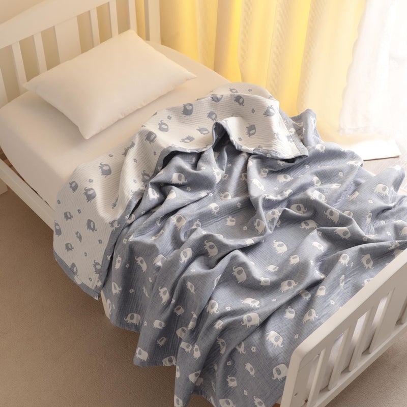 NTBAY 3 Layer Muslin Cotton Toddler Blanket, Jacquard Reversible Nursery Bed Blanket, Super Soft and Thermal for All Seasons, Decoration Gift, 30"x40", Blue Elephant - Image 3