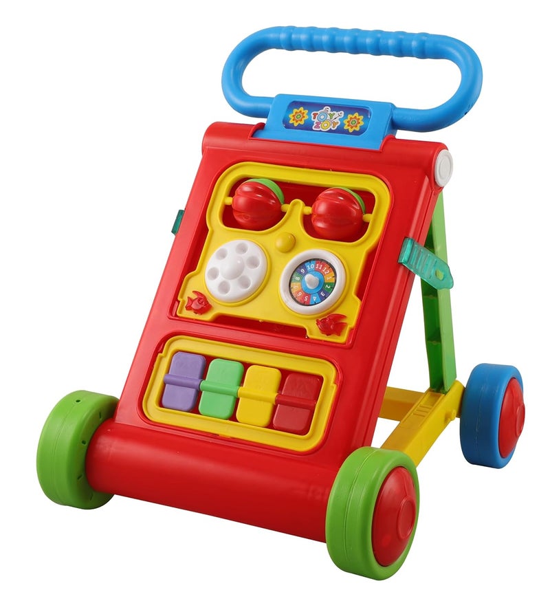JoyRide Musical Folding Baby Activity Push Walker with Flipping Doors, Turning Gears, and Spinning Panels 4 Colors, Non-Toxic Plastic, Boys Girls 9-18 Months (red) - Image 1