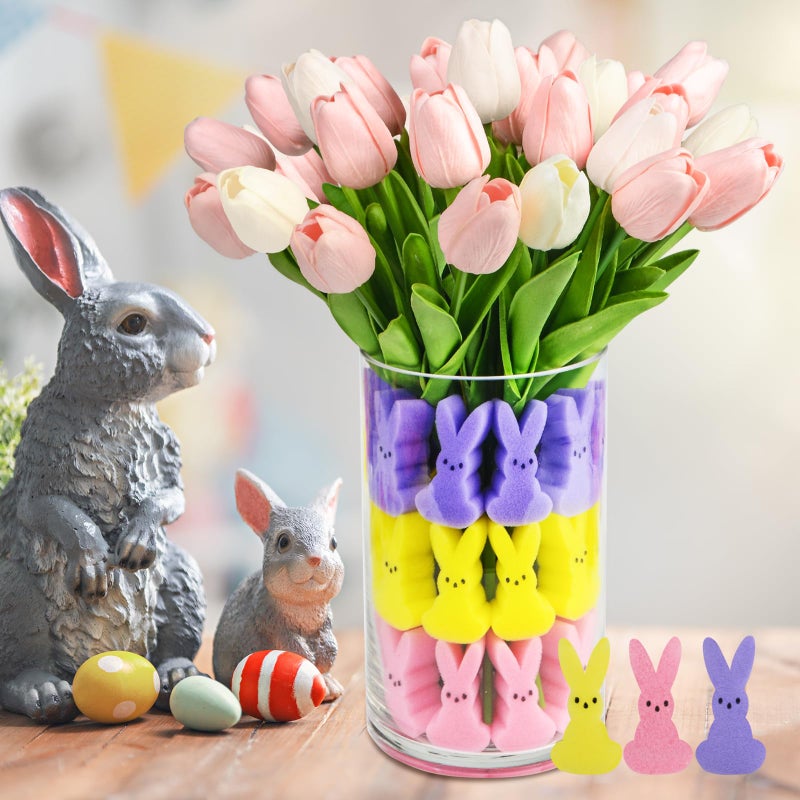 letesult Easter Bunny Vase Filler Decorations, 16 PCS Tulips Artificial Flowers & 45 PCS Bunnies Vase Filler Kit, Easter Spring Rabbit Flowers Vase Filler for Table Centerpiece Spring Home Decoration - Image 5