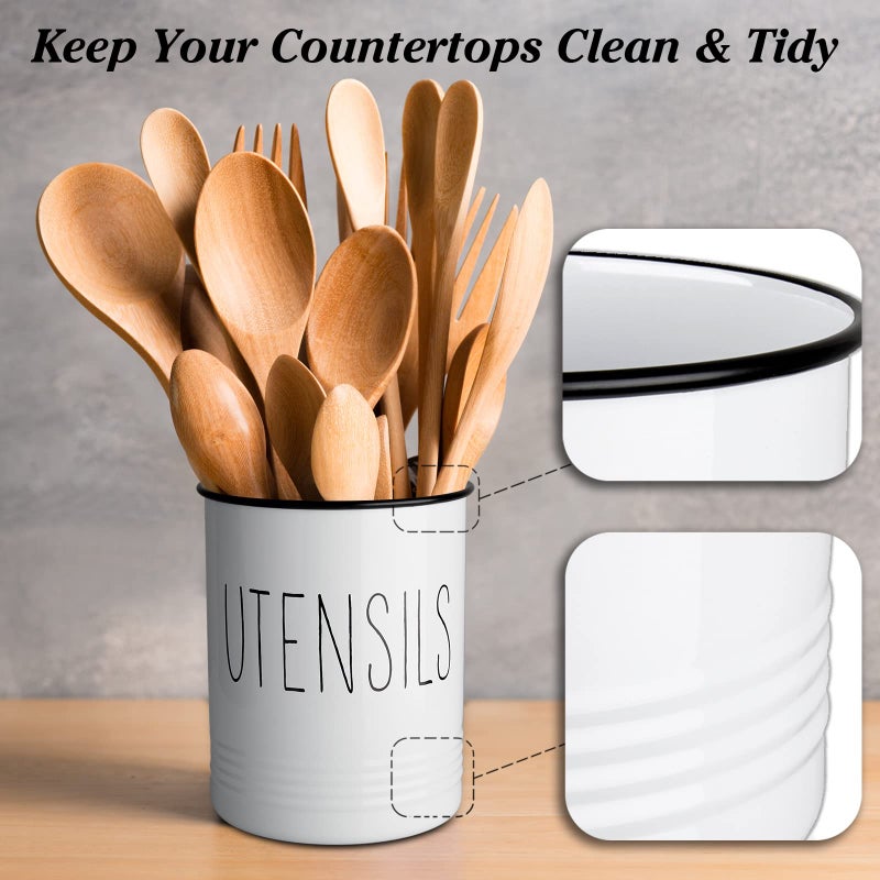 Bivvclaz Kitchen Utensil Holder  6.7"" Utensil Holder for Kitchen Counter  Cooking Utensil Crock with Cork Bottom  Modern Farmhouse Kitchen Decor  Countertop Utensil Storage Caddy Organizer  White - Image 4