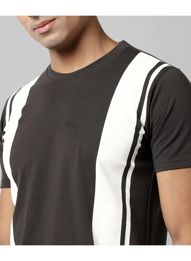 CAHOOT  Men's Grey Colourblocked Regular Fit Casual T-Shirt for Men | Best Price UAE