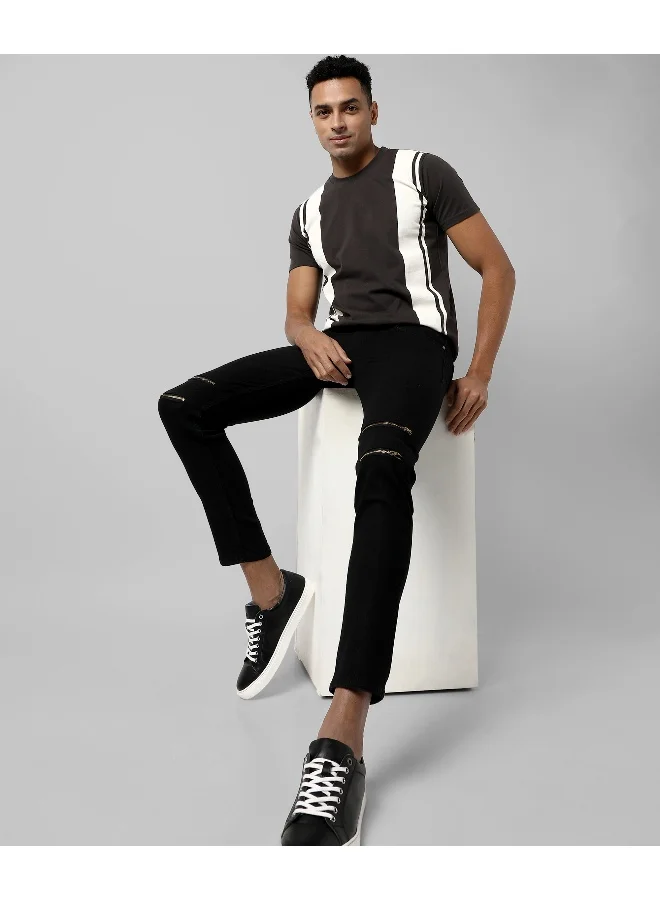 CAHOOT  Men's Grey Colourblocked Regular Fit Casual T-Shirt for Men | Best Price UAE