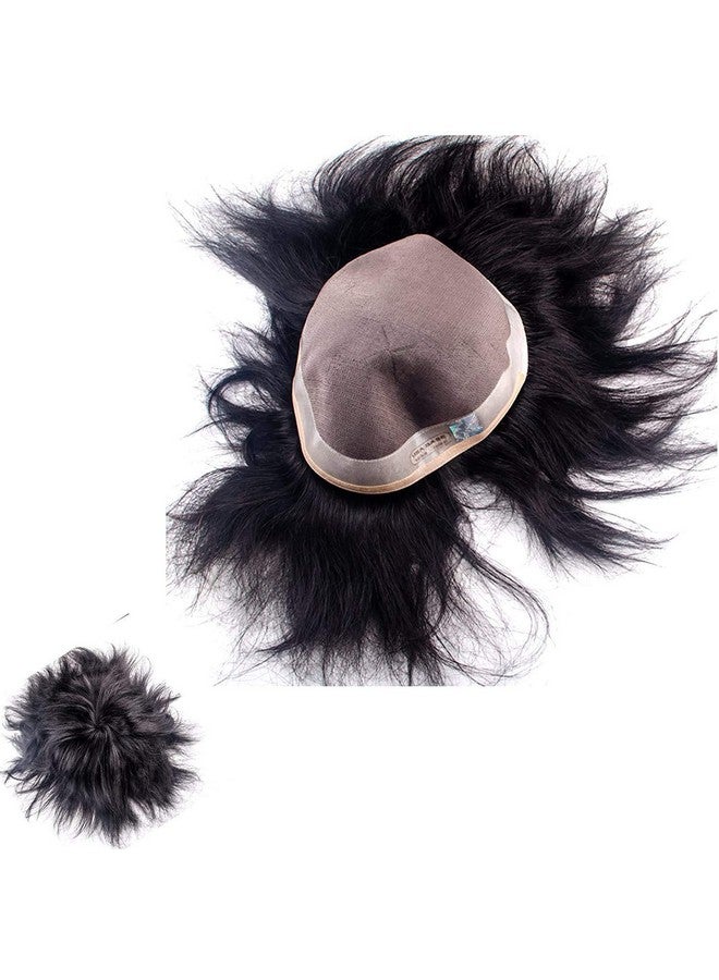 غلان نظام شعر بشري أساسي من الولايات المتحدة الأمريكية، باروكة شعر مستعار للرجال برأس كامل (بني غامق) مع مشط خشبي من النيم، 4 مشابك شعر (7 × 5) - Image 4