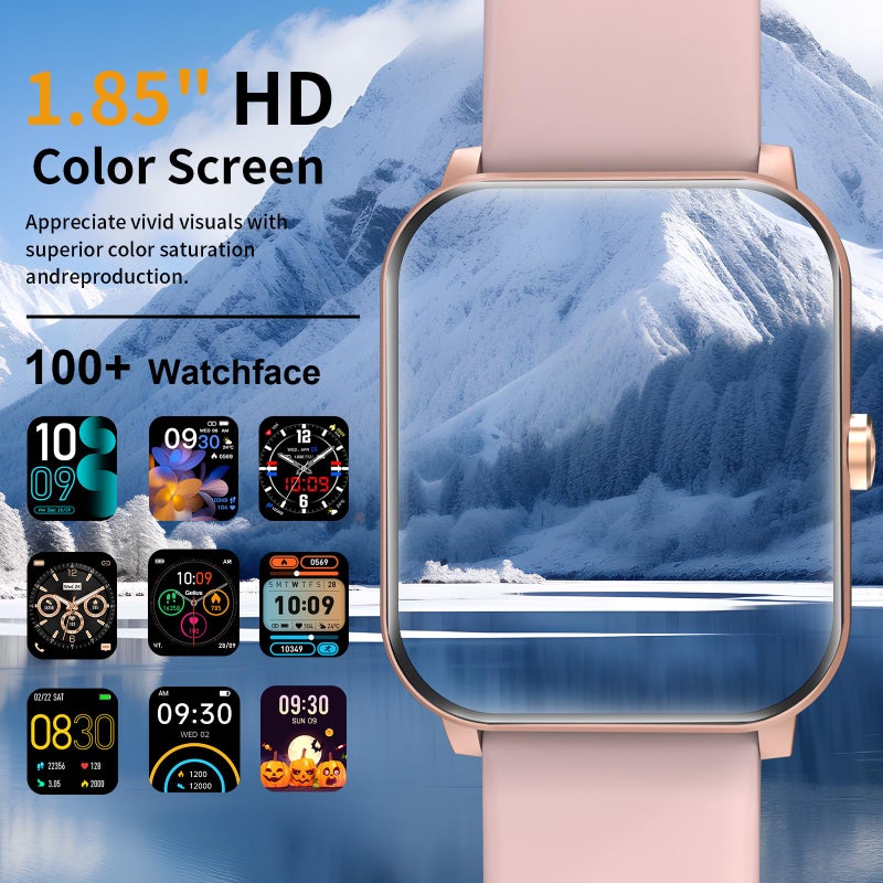 QONBINK Smart Watch, Smartwatches for Men Women, 1.85" HD Fitness Tracker (Answer/Make Calls), 120+ Sport Modes, Heart Rate/Sleep Monitor, IP68 Waterproof Fitness Watch, Smartwatch for Android iOS (Pink) - Image 5
