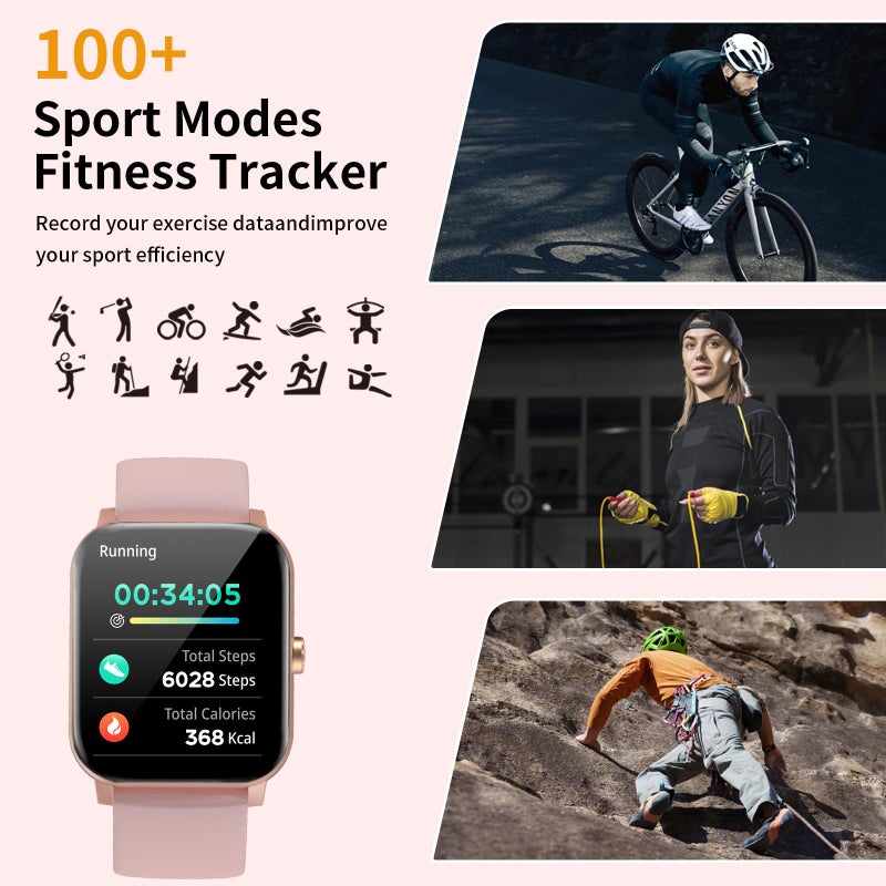 QONBINK Smart Watch, Smartwatches for Men Women, 1.85" HD Fitness Tracker (Answer/Make Calls), 120+ Sport Modes, Heart Rate/Sleep Monitor, IP68 Waterproof Fitness Watch, Smartwatch for Android iOS (Pink) - Image 3