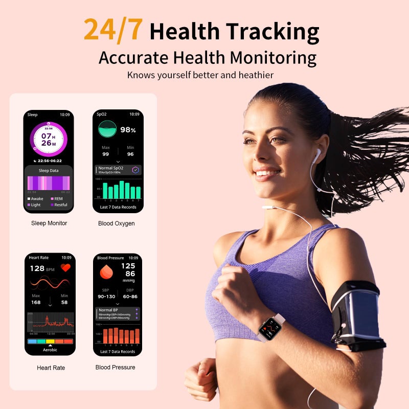 QONBINK Smart Watch, Smartwatches for Men Women, 1.85" HD Fitness Tracker (Answer/Make Calls), 120+ Sport Modes, Heart Rate/Sleep Monitor, IP68 Waterproof Fitness Watch, Smartwatch for Android iOS (Pink) - Image 4