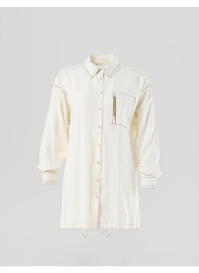 Kayra Punto-Stitched Chain-Embellished Tunic Ecru