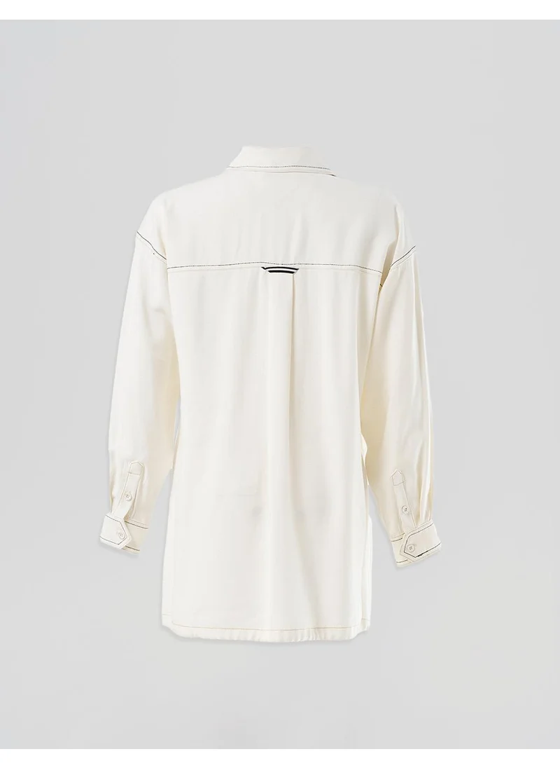 Kayra Punto-Stitched Chain-Embellished Tunic Ecru