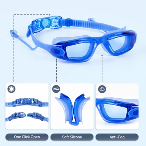 Rainbow Professional Swimming Goggles for Men & Women | Anti-Fog & UV Protected Swimming Glasses for Men & Women | Leak-Proof Goggle with Adjustable Straps & Nose Clip Blue – Pack of 1 - Image 3
