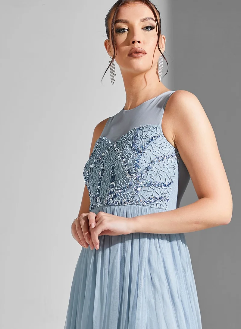 Namshi x Julia Embellished Bodice Maxi Dress