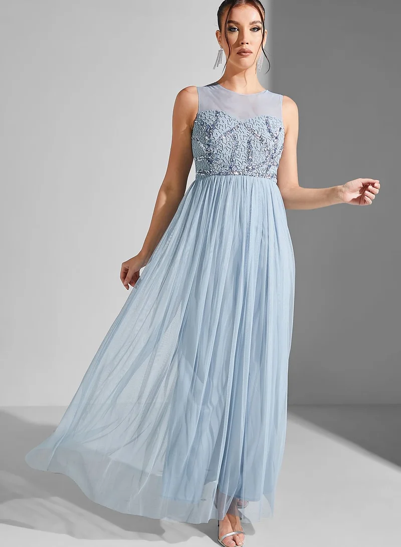 Namshi x Julia Embellished Bodice Maxi Dress