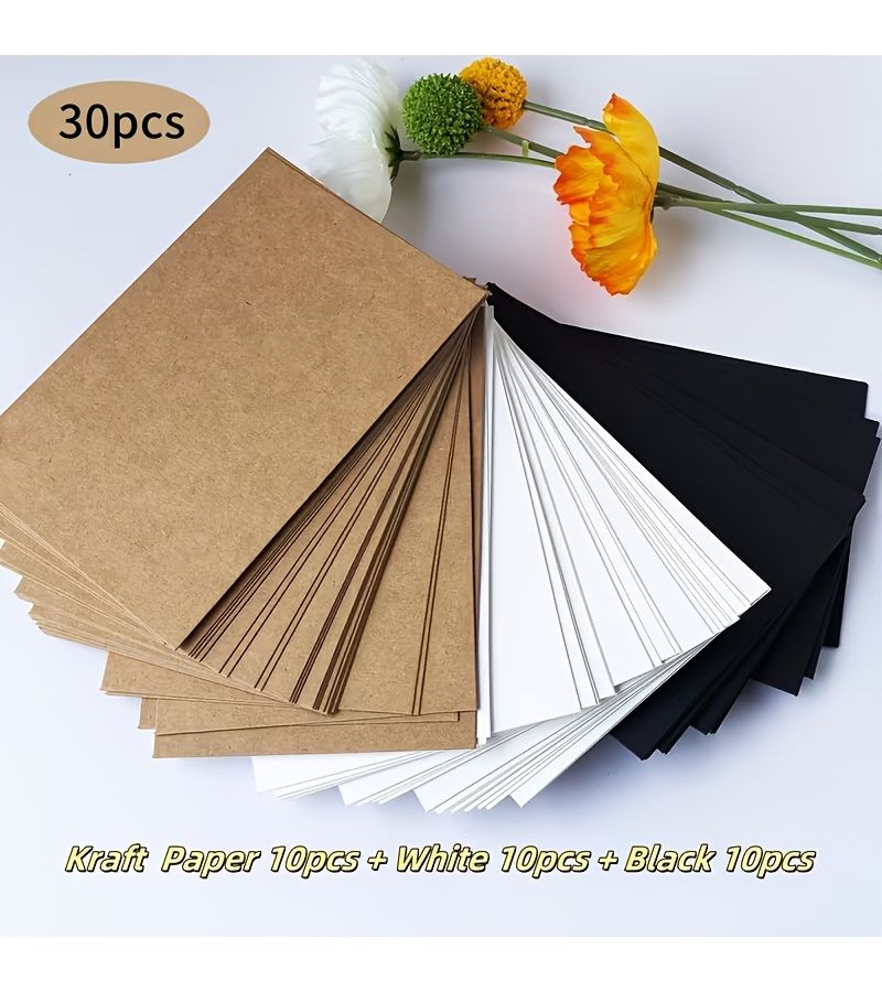30 Blank Greeting Cards 3 Colors White Kraft Black Double Sided Craft Paper - Image 1