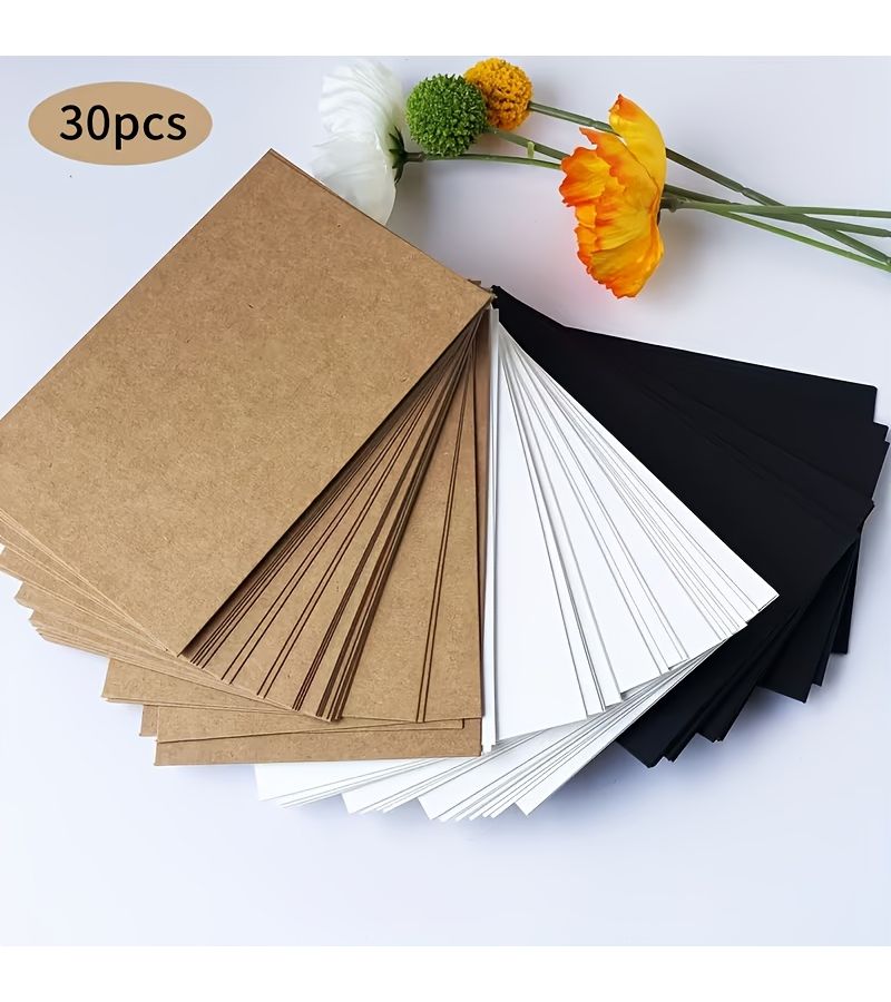 30 Blank Greeting Cards 3 Colors White Kraft Black Double Sided Craft Paper - Image 4