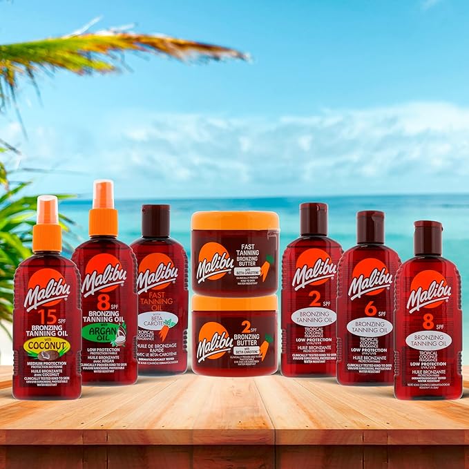 Malibu زبدة الجسم البرونزية السريعة من ماليبو مع واقي الشمس SPF 2 مع بيتا كاروتين برائحة جوز الهند الاستوائية المقاومة للماء 300 مل - Image 4