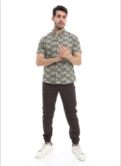 Self Pattern Buttoned Casual Shirt_ Beige & Green