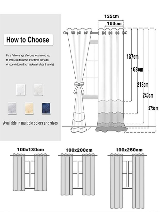 Arabest - 2-Piece Wave Dot and Line Pattern Thermal Insulated Blackout Curtains Dark Grey 100x250cm - Image 1