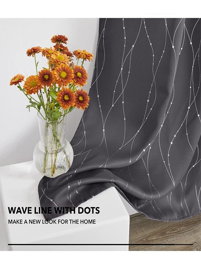 Arabest - 2-Piece Wave Dot and Line Pattern Thermal Insulated Blackout Curtains Dark Grey 100x250cm - Image 1