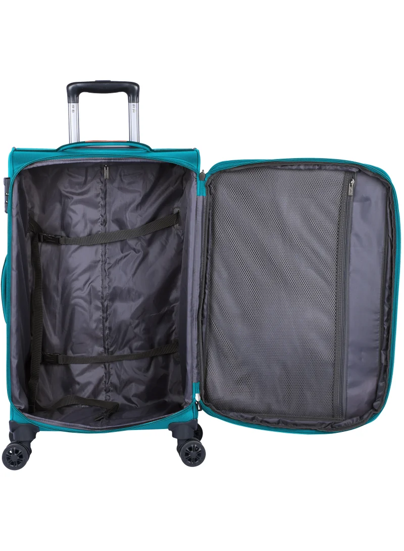 eminent Unisex Soft Travel Bag Trolley Luggage Set of 3 Polyester Lightweight Expandable 4 Double Spinner Wheeled Suitcase with 3 Digit TSA lock E751 Green