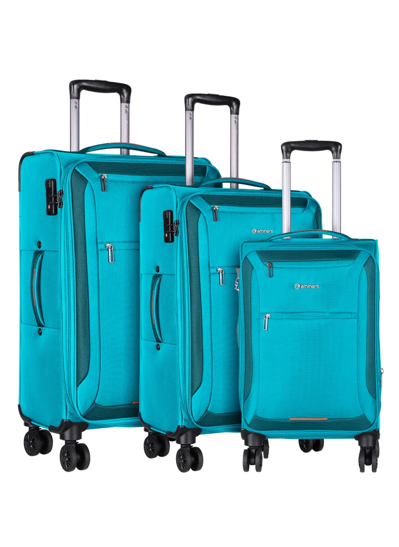 إيمينينت Unisex Soft Travel Bag Trolley Luggage Set of 3 Polyester Lightweight Expandable 4 Double Spinner Wheeled Suitcase with 3 Digit TSA lock E751 Green