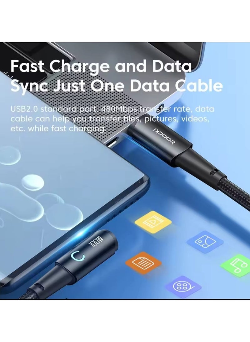 Toocki  USB C TO USB C Cable 90 Degree For iPad MacBook Pro Xiaomi Samsung Huawei Fast Charging cable - Image 5