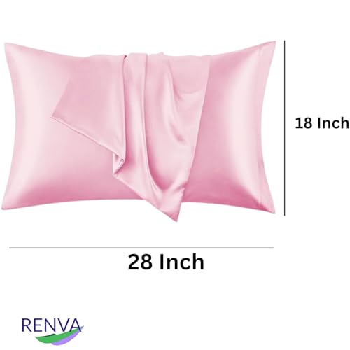 Renva Set of 2 Satin Silk Pillowcase for Hair and Skin Standard Size 18"X 28" with Soft Breathable Smooth Cooling Pillow Covers for Sleeping (2, Pink) - Image 2
