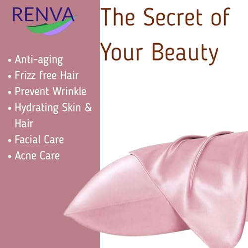Renva Set of 2 Satin Silk Pillowcase for Hair and Skin Standard Size 18"X 28" with Soft Breathable Smooth Cooling Pillow Covers for Sleeping (2, Pink) - Image 4
