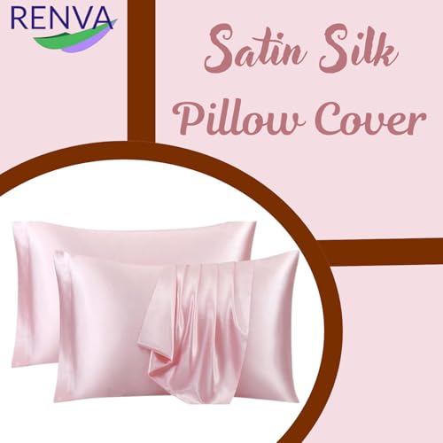 Renva Set of 2 Satin Silk Pillowcase for Hair and Skin Standard Size 18"X 28" with Soft Breathable Smooth Cooling Pillow Covers for Sleeping (2, Pink) - Image 3