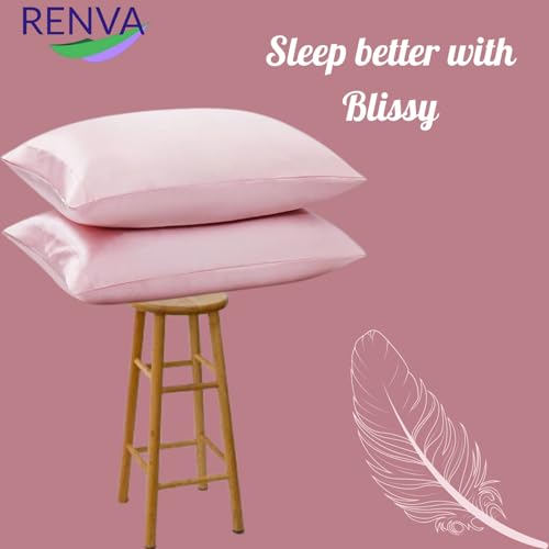 Renva Set of 2 Satin Silk Pillowcase for Hair and Skin Standard Size 18"X 28" with Soft Breathable Smooth Cooling Pillow Covers for Sleeping (2, Pink) - Image 5