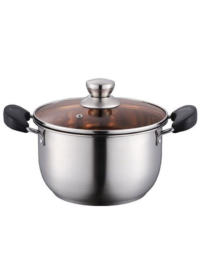 إن كي أكس طقم أواني طهي مكون من 4 أواني شوربة من الفولاذ المقاوم للصدأ وإناء حليب بيد واحدة مع غطاء زجاجي مقوى - Image 3