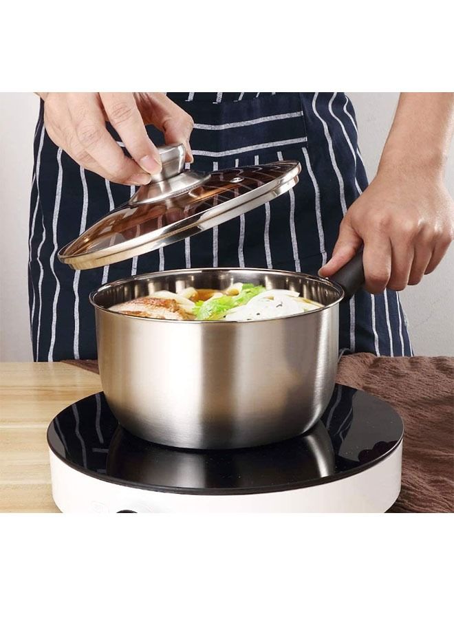 إن كي أكس طقم أواني طهي مكون من 4 أواني شوربة من الفولاذ المقاوم للصدأ وإناء حليب بيد واحدة مع غطاء زجاجي مقوى - Image 5