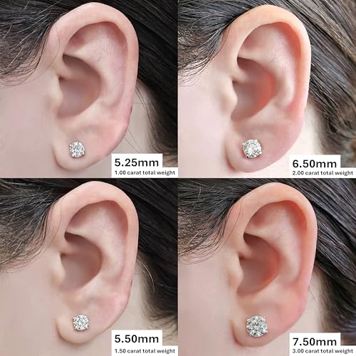 Central Diamond Center 14K Solid Gold Post & Sterling Silver Made with Swarovski 4 Prong CZ Stud Earrings - Yellow Gold Plated - 5.25mm - 1.00cttw - Image 4
