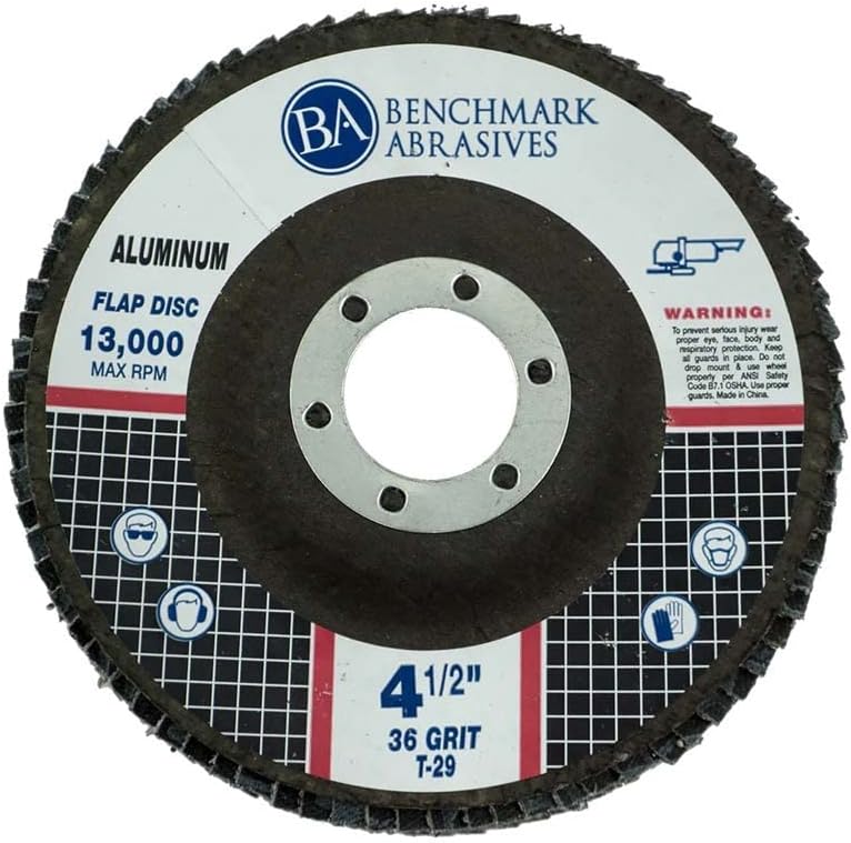Benchmark Abrasives 4.5" x 7/8" Stearate Coated Type 29 Flap Discs for Aluminum or Other Soft Metals, Angle Grinder Discs for Sanding, Finishing, Grinding, Deburring (10 Pack) - 36 Grit - Image 3
