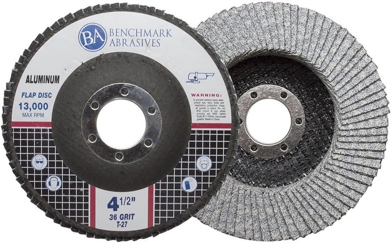 Benchmark Abrasives 4.5" x 7/8" Stearate Coated Type 29 Flap Discs for Aluminum or Other Soft Metals, Angle Grinder Discs for Sanding, Finishing, Grinding, Deburring (10 Pack) - 36 Grit - Image 1