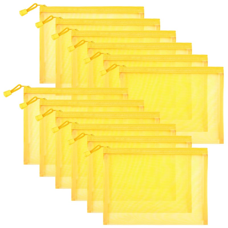Sinzip 12 Pieces Zipper Nylon Mesh Pouch Mesh Cosmetic Bags Makeup Bags Pencil Case Multipurpose Travel Bags for Cosmetic School Office Supplies and Travel Accessories Yellow A5 - Image 2
