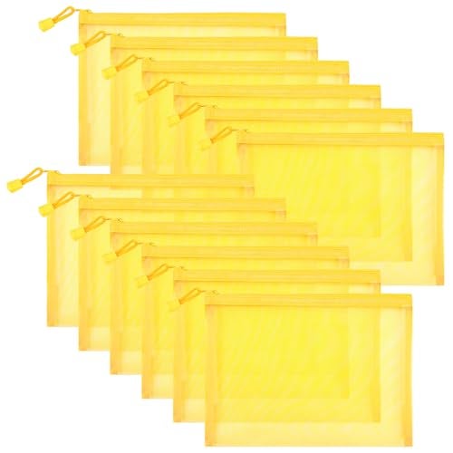 Sinzip 12 Pieces Zipper Nylon Mesh Pouch Mesh Cosmetic Bags Makeup Bags Pencil Case Multipurpose Travel Bags for Cosmetic School Office Supplies and Travel Accessories Yellow A5 - Image 1