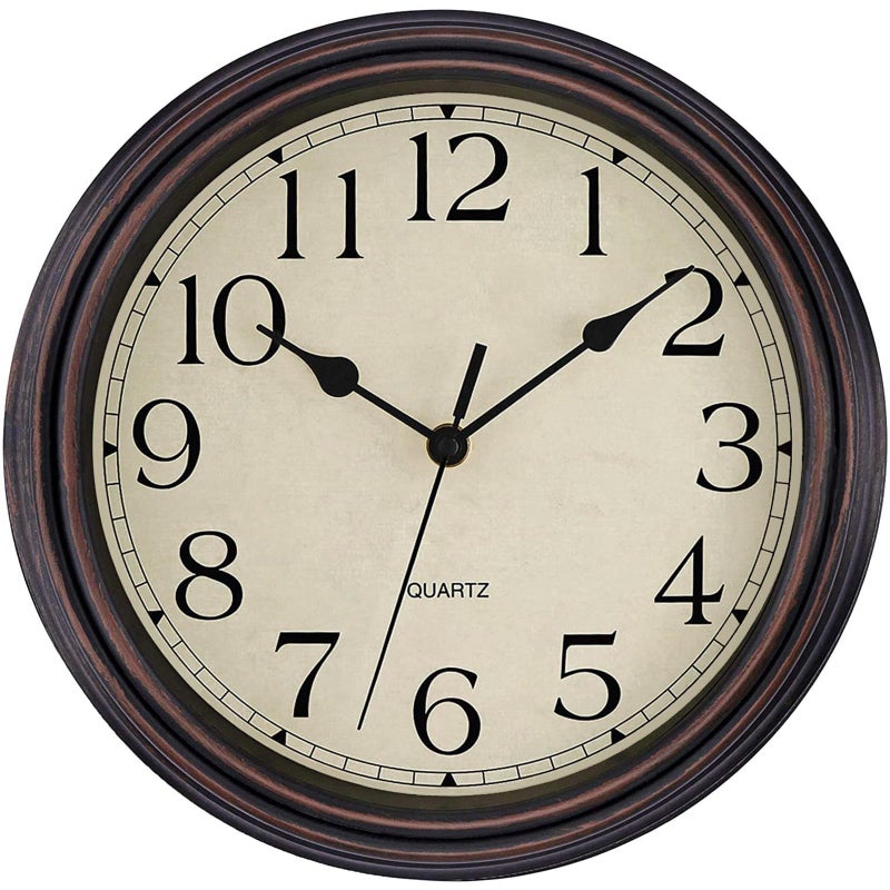 Foxtop Retro Silent NonTicking Round Classic Clock Quartz Decorative Battery Operated Wall Clock for Living Room Kitchen Home Office 12 Inch Bronze
