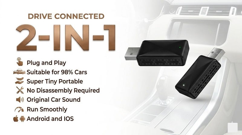 Rofee 2026 Upgrade ,Wireless Carplay Adapter , Convert Wired to Wireless CarPLay & Android Auto 2-in-1 Adapter For iphone & Android Phone ,Plug & Play , Auto Connect ,No Delay , Support Wi-Fi 6 & Bluetooth 5.4 ,With USB C For iOS 10+ Android 11+ (Black) - Image 1