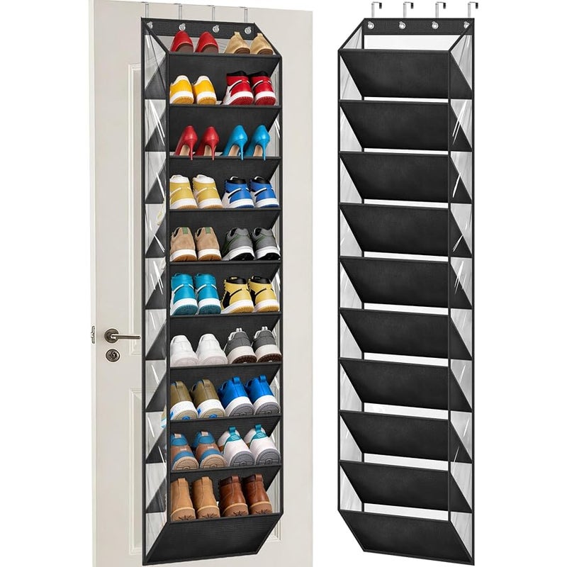 AOODA 10 Tier Clear Over the Door Shoe Organizer Storage, Deep Pockets Large Hanging Shoe Rack for Closet Door, Fit 20 Pairs Shoe Holder Hanger for Sneakers, Boots (Black) - Image 1