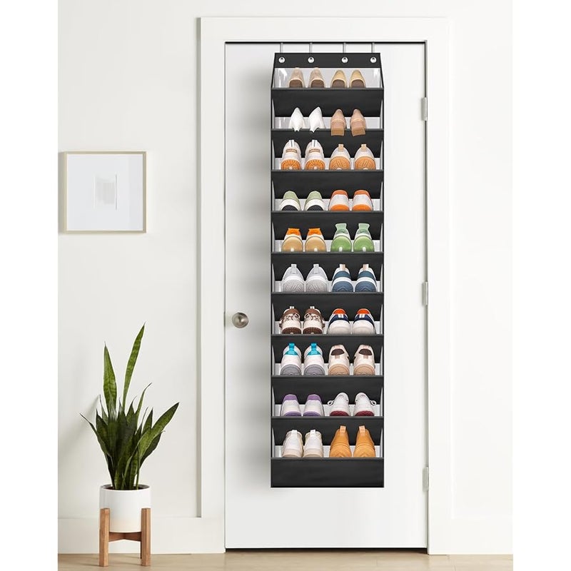 AOODA 10 Tier Clear Over the Door Shoe Organizer Storage, Deep Pockets Large Hanging Shoe Rack for Closet Door, Fit 20 Pairs Shoe Holder Hanger for Sneakers, Boots (Black) - Image 5
