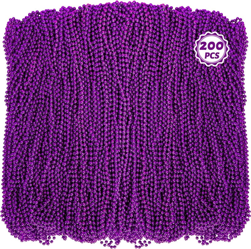 Huskein 200 Pack Mardi Gras Beads 33 Purple Bead Necklace Mardi Gras Costume Accessories Bulk Parade Throws for Carnival Pirate Christmas Wedding Birthday Baby Shower Party Supplies Favors Decor - Image 3