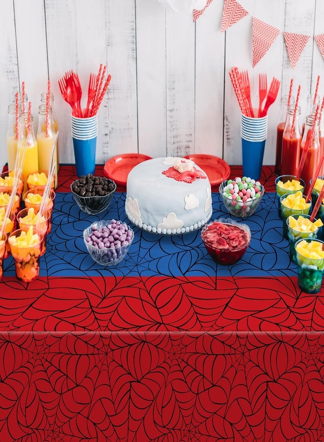 KEASKELL 3Pcs Spider Web Themed Birthday Party Tablecloths Decorations,Red Blue Hero Plastic Table Cover Disposable Rectangle Table Cloth for Baby Shower Kids Boys Birthday Party Supplies,54x108 Inch - Image 5