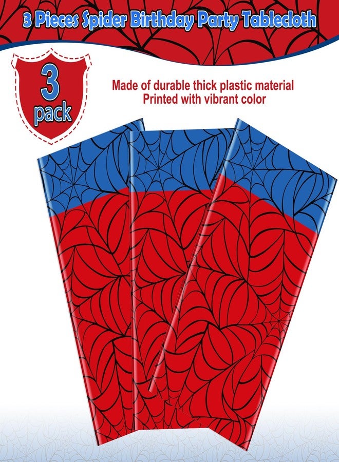 KEASKELL 3Pcs Spider Web Themed Birthday Party Tablecloths Decorations,Red Blue Hero Plastic Table Cover Disposable Rectangle Table Cloth for Baby Shower Kids Boys Birthday Party Supplies,54x108 Inch - Image 4