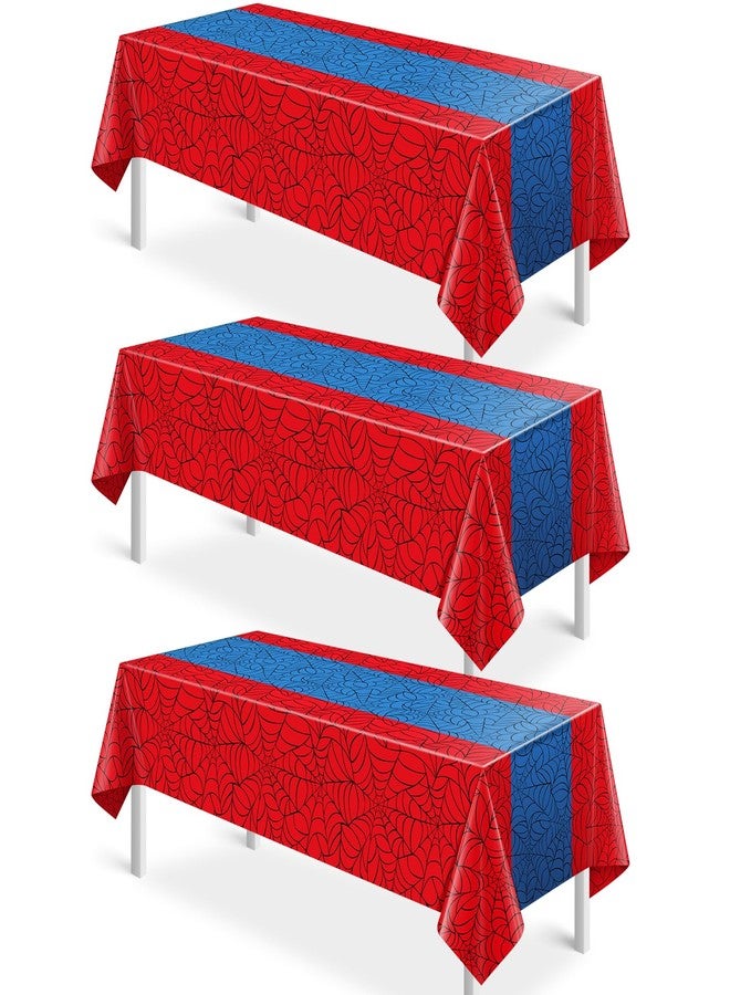 KEASKELL 3Pcs Spider Web Themed Birthday Party Tablecloths Decorations,Red Blue Hero Plastic Table Cover Disposable Rectangle Table Cloth for Baby Shower Kids Boys Birthday Party Supplies,54x108 Inch - Image 1