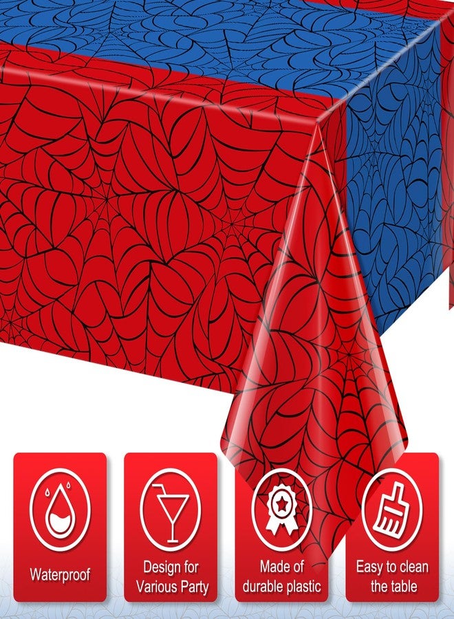 KEASKELL 3Pcs Spider Web Themed Birthday Party Tablecloths Decorations,Red Blue Hero Plastic Table Cover Disposable Rectangle Table Cloth for Baby Shower Kids Boys Birthday Party Supplies,54x108 Inch - Image 3
