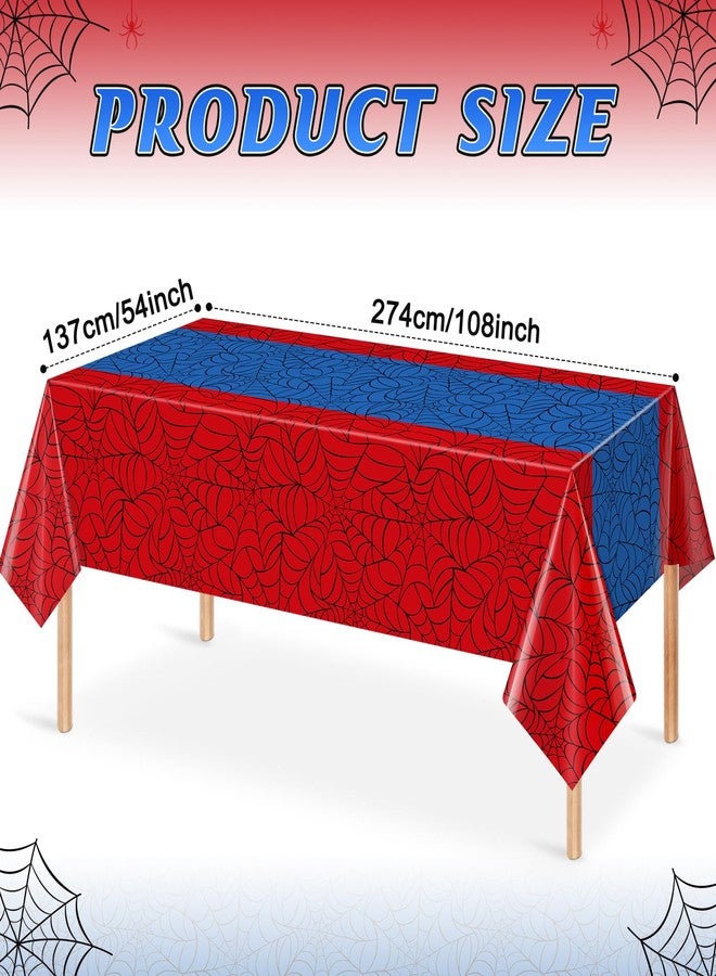 KEASKELL 3Pcs Spider Web Themed Birthday Party Tablecloths Decorations,Red Blue Hero Plastic Table Cover Disposable Rectangle Table Cloth for Baby Shower Kids Boys Birthday Party Supplies,54x108 Inch - Image 2