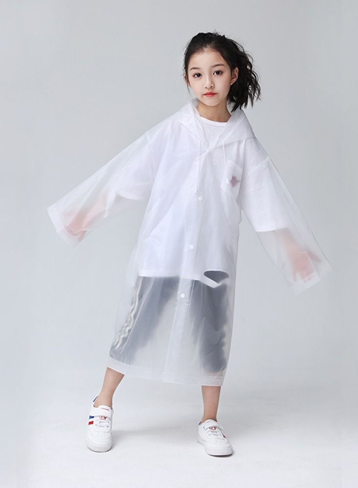 Generic Kids Thick Reusable Hooded Raincoat White