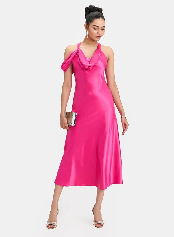 فيرجيو VIRGIO Satin Cowl Neck Slim Dress